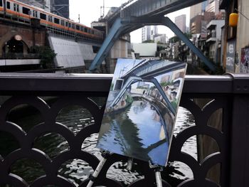 Close-up of bridge over river in city