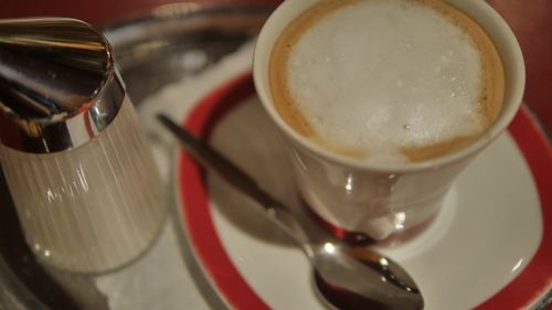 High angle view of coffee on table