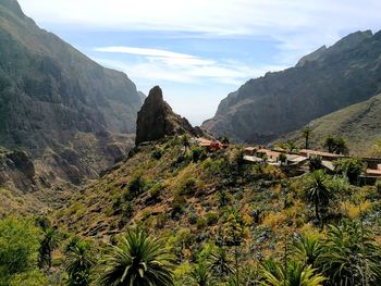 Panoramic view of landscape and mountains against sky