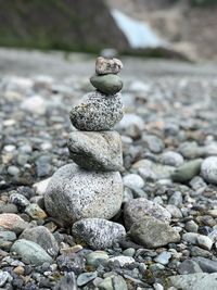 Close-up of stone stack on rock