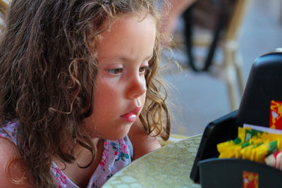 Portrait of a girl looking down