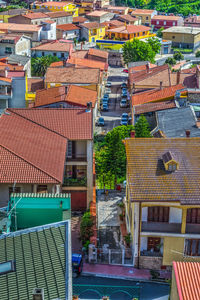 High angle view of buildings in town