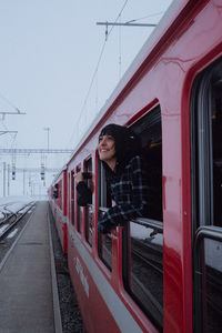 Train on railroad station