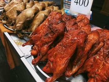 High angle view of meat in market