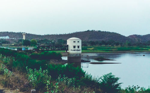 Scenic view of lake against clear sky