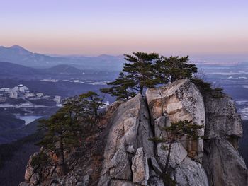 Scenic view of mountain against sky during sunset