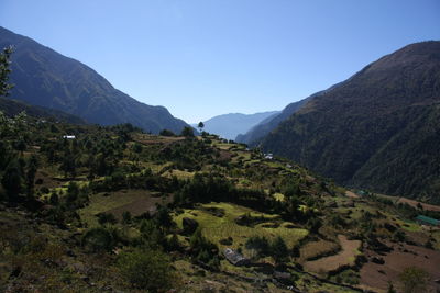 Scenic view of himalayan mountains against clear sky