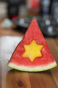 Close-up of strawberry on cake