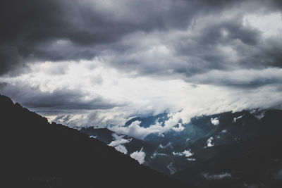 Scenic view of mountains against cloudy sky