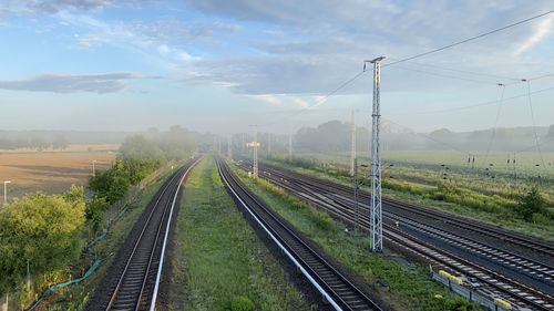 High angle view of railroad tracks against sky