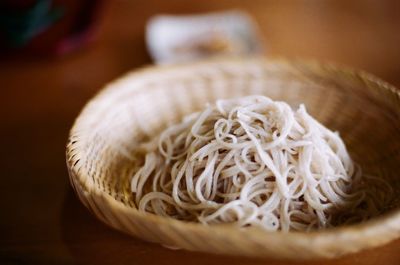 Close-up of noodles in plate on table