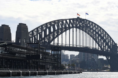 Low angle view of bridge against cloudy sky