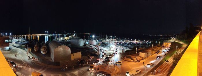 High angle view of city at night