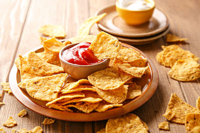 Close-up of tortilla chips served on plate