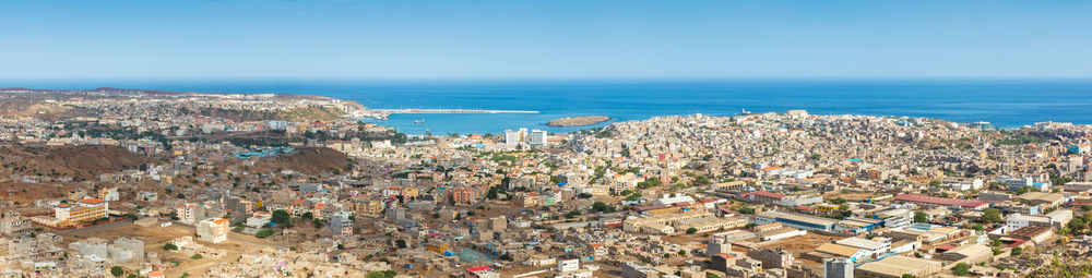 High angle view of buildings in city