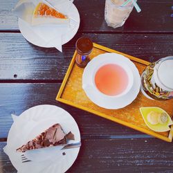 High angle view of breakfast on table