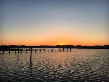 Scenic view of sea against clear sky during sunset