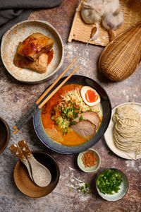 High angle view of food on table