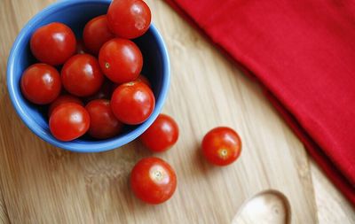 Close-up of tomatoes on wooden table