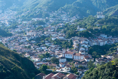 High angle view of buildings in town