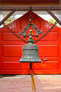 Red lanterns hanging outside building