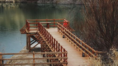 High angle view of pier over lake