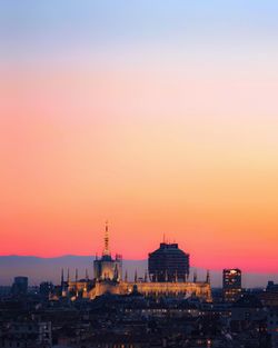 View of buildings at sunset