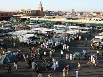 High angle view of buildings in city