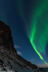 Low angle view of mountain against sky at night