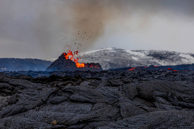 Panoramic view of volcanic mountain against sky