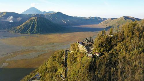 Drone shot of beautiful aerial view of mount bromo, in east java - indonesia.