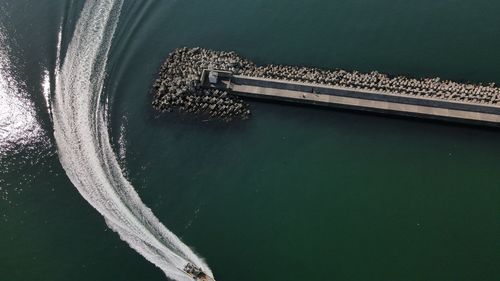 High angle view of boat in sea