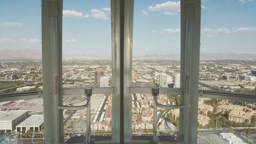 Cityscape seen through window