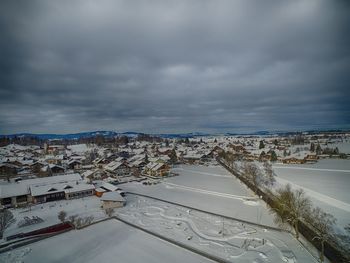 High angle view of cityscape during winter