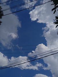 Low angle view of power lines against sky