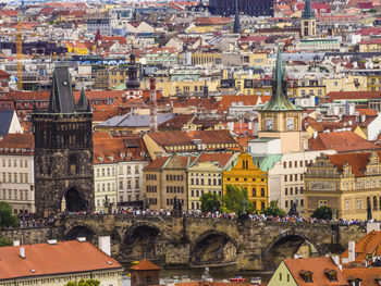 High angle view of buildings in town