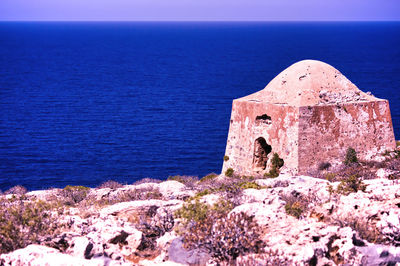 Crete, greece venetian castle in imeri gramvousa in small islands in coast of a peninsula