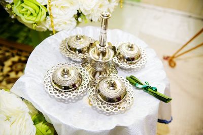 High angle view of place setting on table