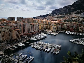 High angle view of marina in monaco