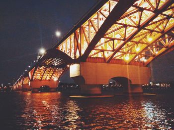 Bridge over river at night