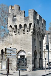 Low angle view of old building against clear sky