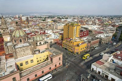 High angle view of buildings in city