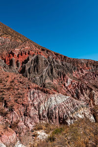 Scenic view of mountains against clear blue sky