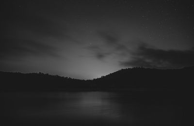 Scenic view of lake against sky at night