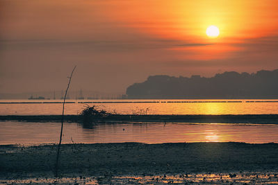 Scenic view of calm sea at sunset