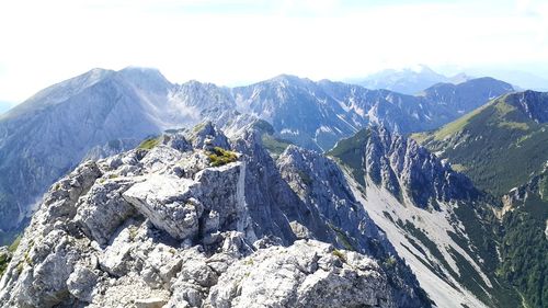 Panoramic view of snowcapped mountains against sky