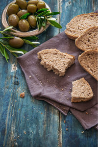 High angle view of wheat on table