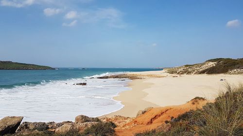 Scenic view of beach against sky