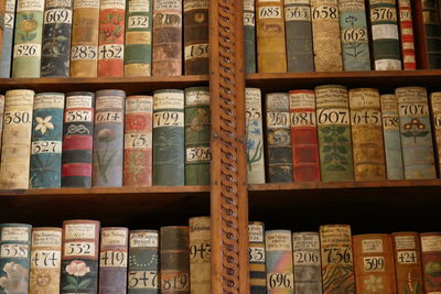 Full frame shot of books in shelf