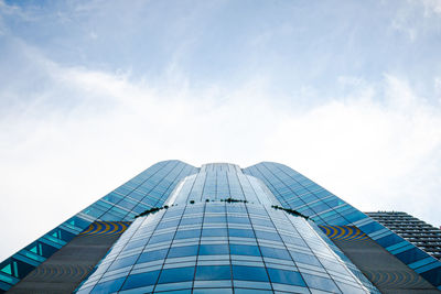 Photos from the bottom of tall buildings and beautiful sky.